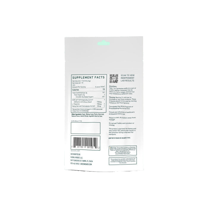 Green Roads Stress Aways CBD Gummies with Ashwagandha (10 and 30 Count) back | CBDdatabase.com