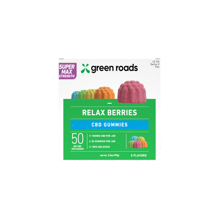 Green Roads Super Max Strength CBD Relax Berries 1500mg (30 Count) front | CBDdatabase.com