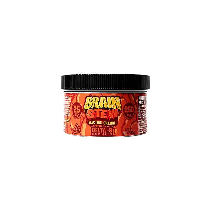 Haze Brain Stew Delta 9 THC Gummies 250mg 10 Count Electric Orange jar front | CBDdatabase.com