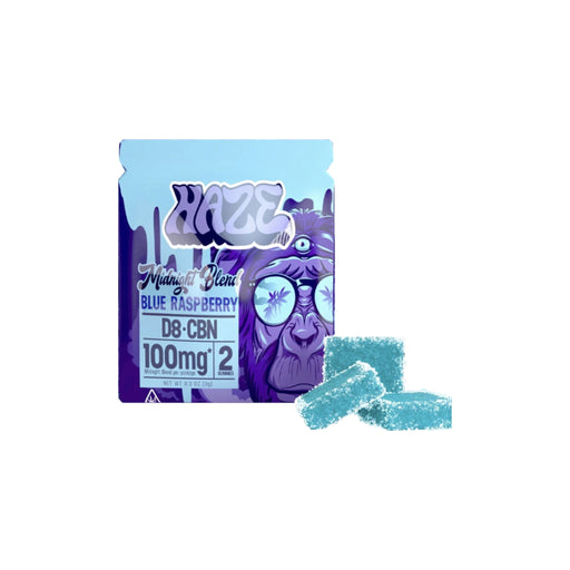 Haze Midnight Blend Delta 8 and CBN Gummies Blue Raspberry 100mg 2 Count front | CBDdatabase.com