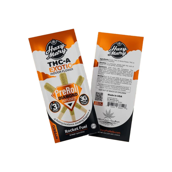 Hazy Mary Exotic Indoor Hemp THCA Diamond Infused Pre-Rolls 3g (3 Count) Rocket Fuel