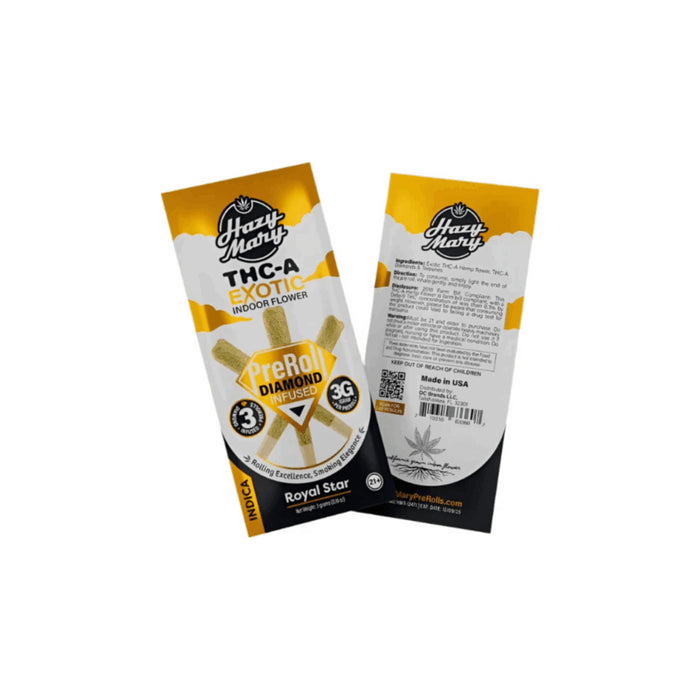Hazy Mary Exotic Indoor Hemp THCA Diamond Infused Pre-Rolls 3g (3 Count) Royal Star