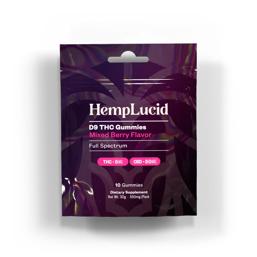 HempLucid Delta 9 THC Gummies Mixed Berry 10 count bag, front | CBDdatabase.com
