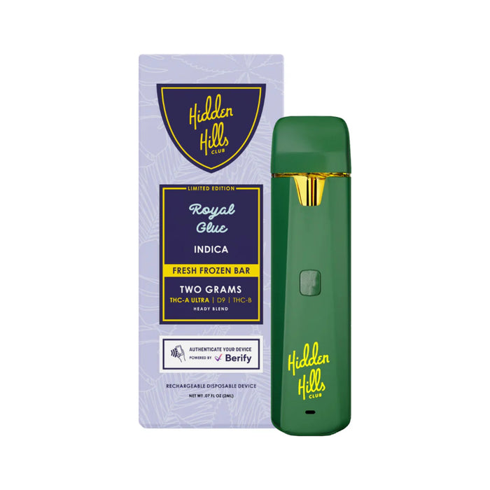 Hidden Hills Club Heady Blend THCA Delta 9 and THC-B Disposable Vape 2g Royal Glue