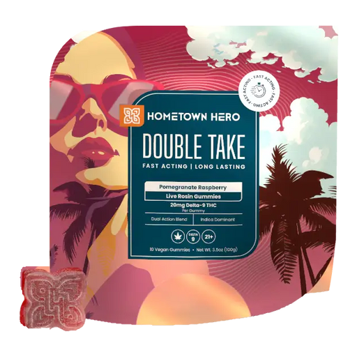 Hometown Hero Double Take Delta 9 Gummies Pomegranate Raspberry 20mg (10 Count) | CBDdatabase.com