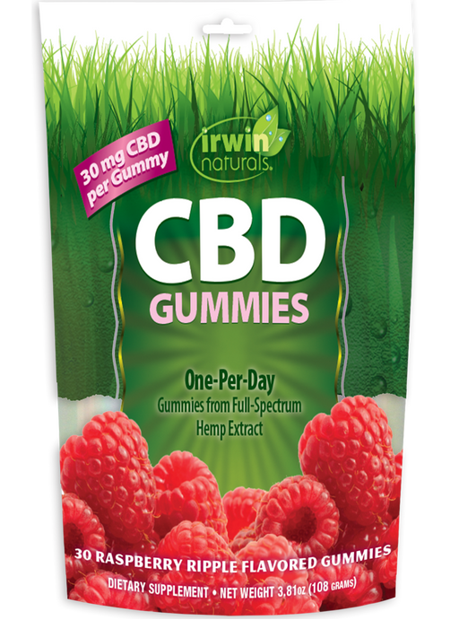 Irwin Naturals CBD Gummies, Raspberry Ripple 30mg (30 Count) | CBDdatabase.com