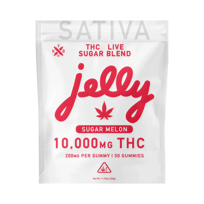 Jelly THC Live Sugar Blend Gummies 1000mg and 10000mg 10000mg (50 Count) Sugar Melon (Sativa)