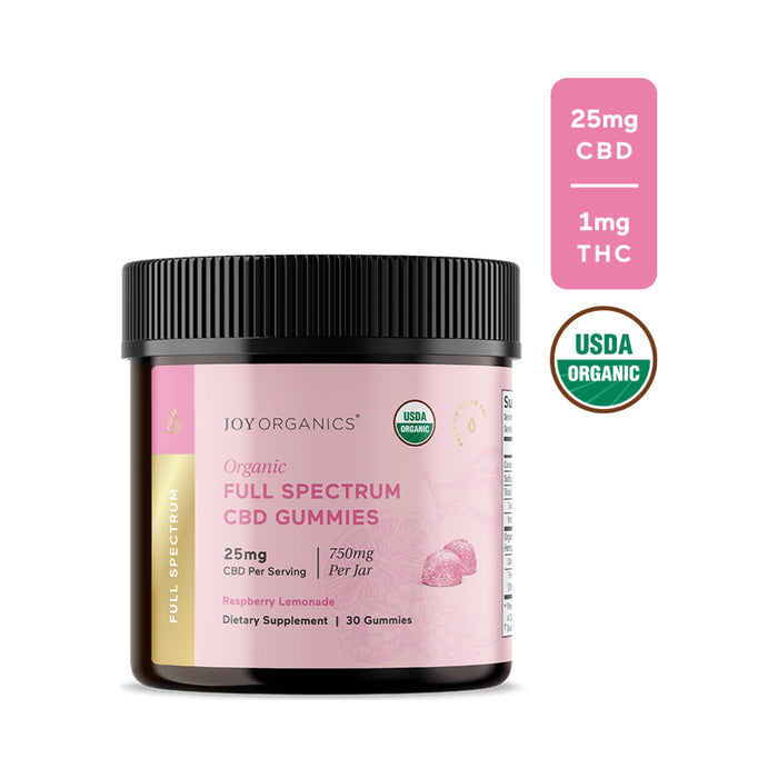 Joy Organics Organic Full Spectrum CBD Gummies Raspberry Lemonade 25mg (30 Count) jar