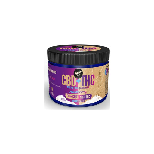 JustCBD CBD and Delta 9 THC Nighttime Gummies Raspberry 7 oz jar