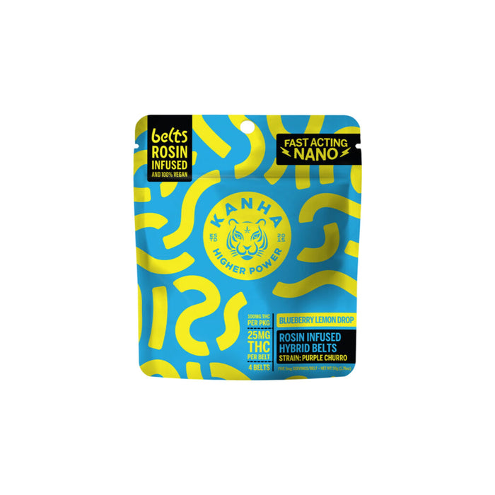 KANHA Nano Rosin Infused Delta 9 THC Belts Blueberry Lemon Drop 4 count pouch