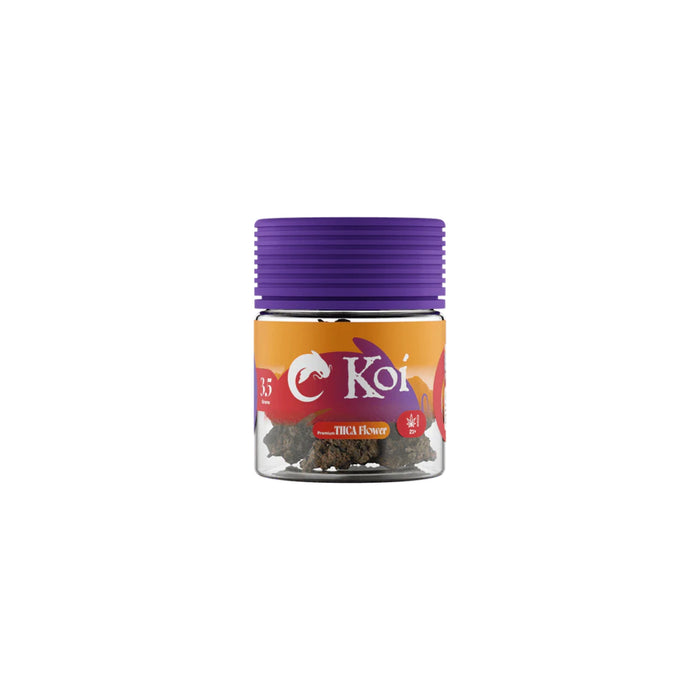 Koi THCA Flower 3.5g Gummies jar front | CBDdatabase.com