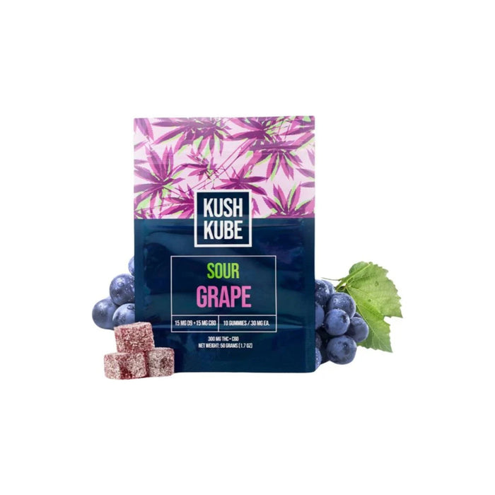 Kush Kube CBD and Delta 9 THC Gummies Sour Grape 10 Count
