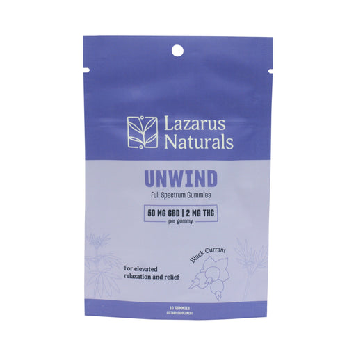 Lazarus Naturals Unwind Full Spectrum CBD and THC Gummies Black Currant 10 Count