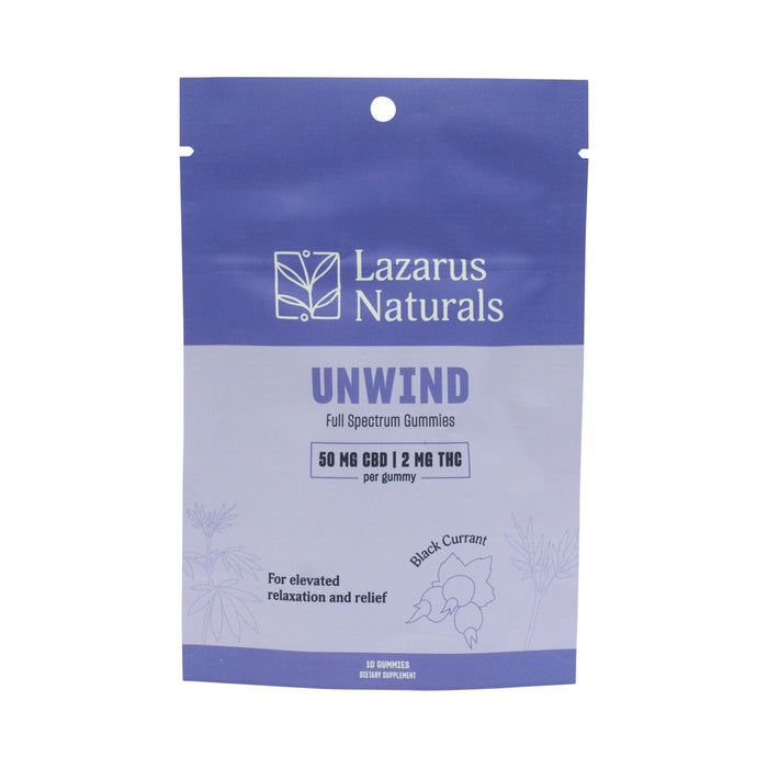 Lazarus Naturals Unwind Full Spectrum CBD and THC Gummies Black Currant 10 Count