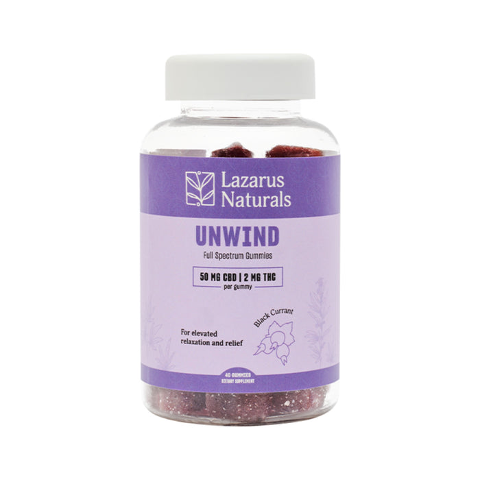 Lazarus Naturals Unwind Full Spectrum CBD and THC Gummies Black Currant 40 Count