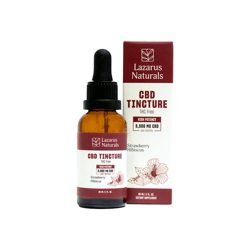 Lazarus Naturals High Potency CBD Isolate Tincture Strawberry Hibiscus 9000mg 30mL bottle and box