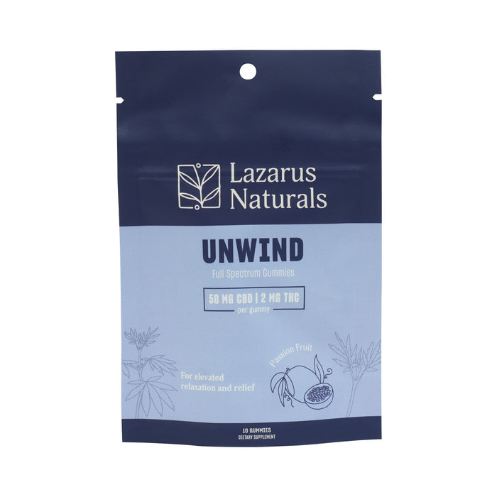Lazarus Naturals Unwind Full Spectrum CBD and THC Gummies Passion Fruit 10 Count