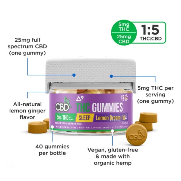 CBDfx Lemon Dream THC Gummies with CBD & Melatonin (20 & 40 Count)