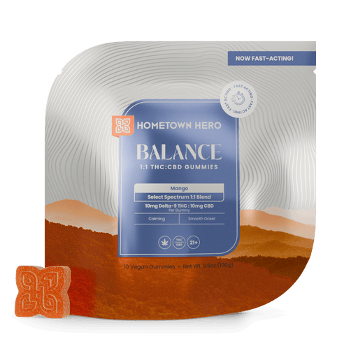 Hometown Hero Balance THC + CBD Gummies Mango 10mg THC + 10mg CBD (10 Count) | CBDdatabase.com