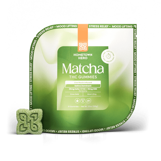 Hometown Hero Matcha Live Rosin Delta 9 + CBG Gummies 25mg (10 Count) | CBDdatabase.com