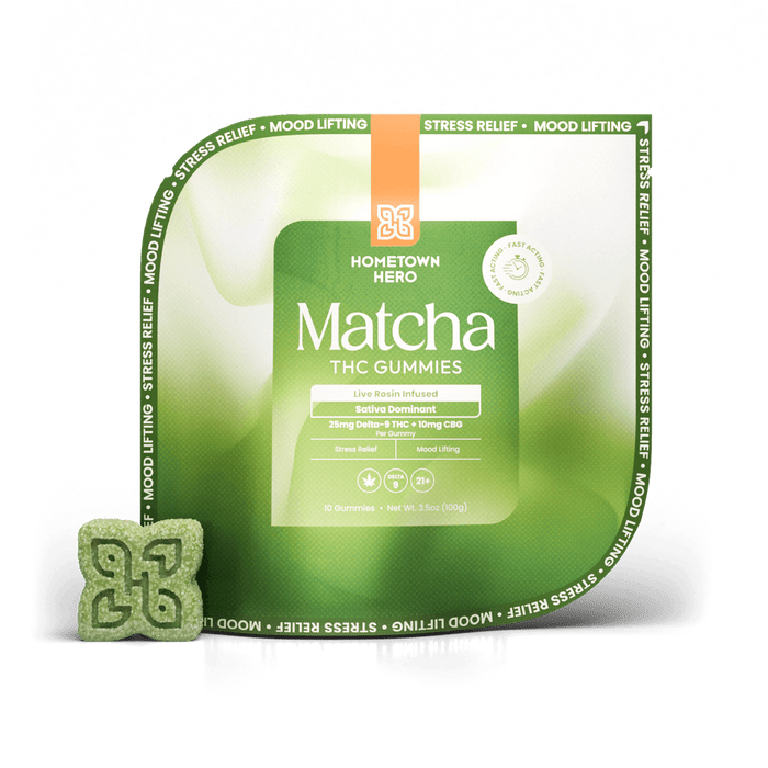 Hometown Hero Matcha Live Rosin Delta 9 + CBG Gummies 25mg (10 Count) | CBDdatabase.com