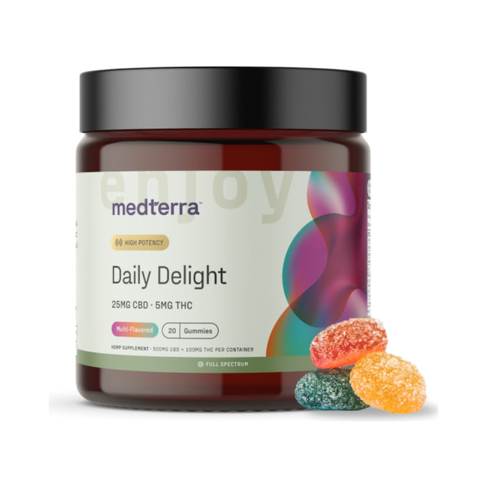 Medterra Daily Delight Full Spectrum CBD and THC Gummies 25mg CBD 5mg THC (20 Count) front