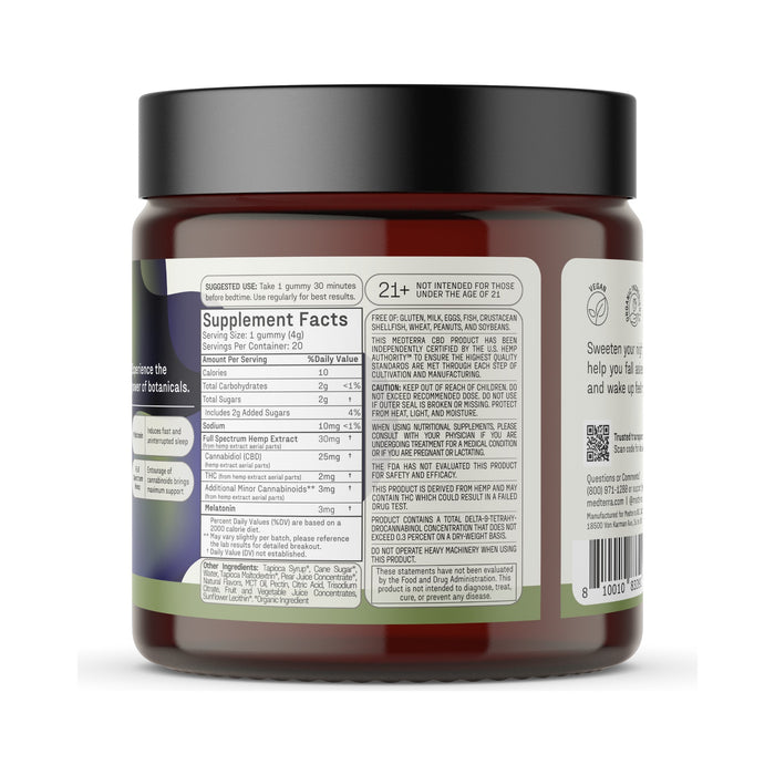 Medterra Deep Sleep Full Spectrum CBD and THC Gummies Mixed Berry 25mg (20 Count) back