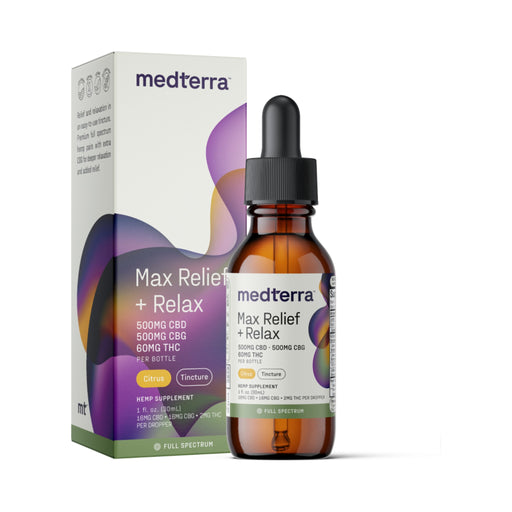 Medterra Max Relief and Relax Full Spectrum CBD CBG and THC Oil Citrus 1000mg (30mL) front