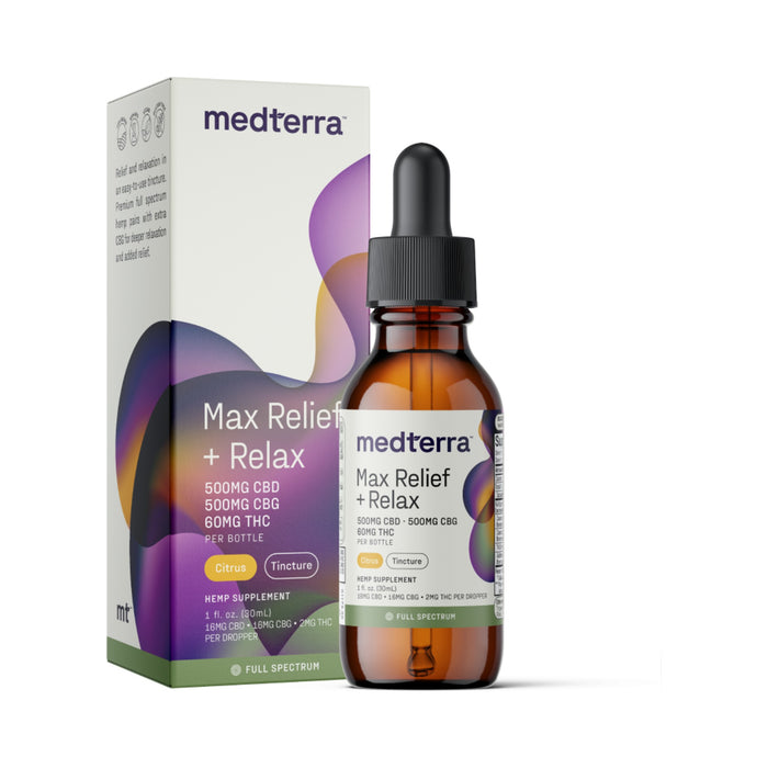 Medterra Max Relief and Relax Full Spectrum CBD CBG and THC Oil Citrus 1000mg (30mL) front