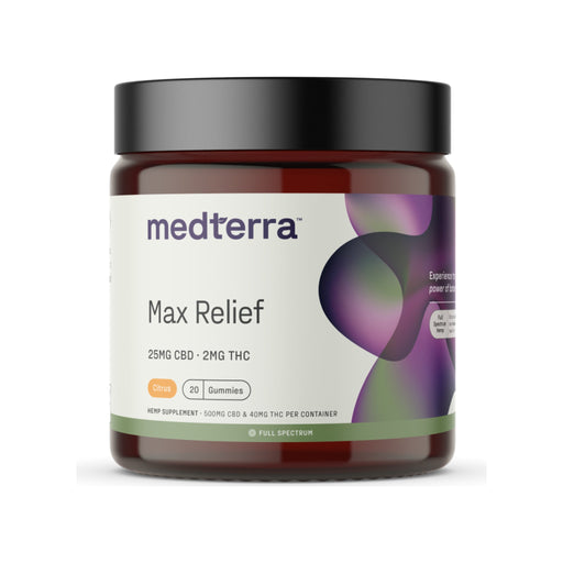 Medterra Max Relief Full Spectrum CBD and THC Gummies Citrus 25mg (20 Count) front
