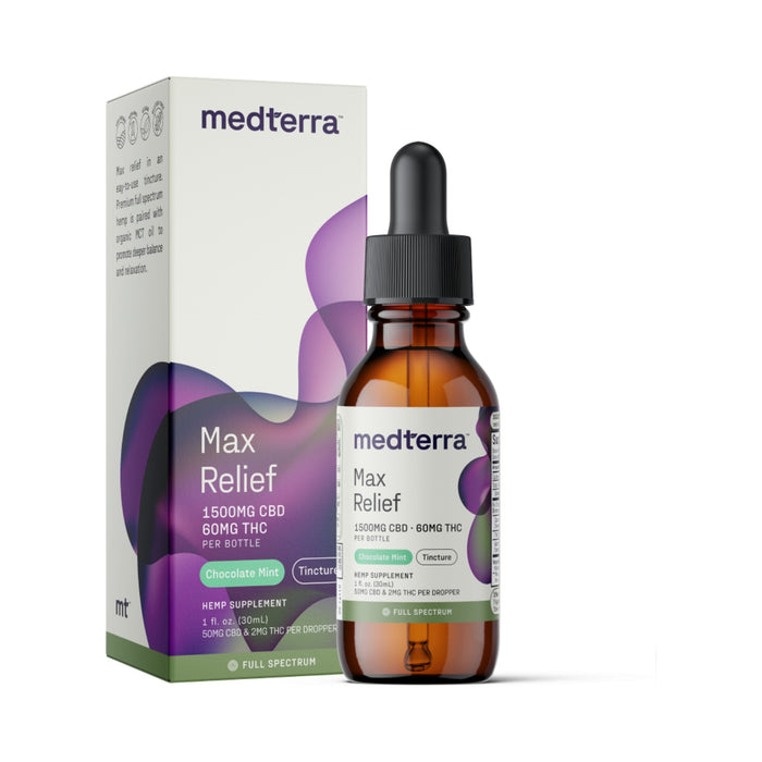 Medterra Max Relief Full Spectrum CBD and THC Oil 1500mg (30mL) Chocolate Mint front