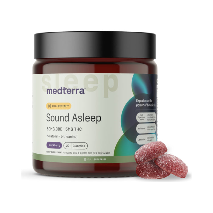 Medterra Sound Asleep Full Spectrum CBD and THC Gummies Blackberry 50mg CBD 5mg THC (20 Count) front