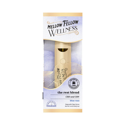 Mellow Fellow Wellness Rest Blend CBD and CBN Disposable Vape 1mL Blue Razz front | CBDdatabase.com