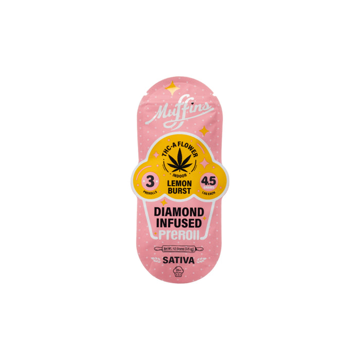 Muffins THCA Diamond Infused Pre-Rolls 4.5g (3 Count) Lemon Burst front | CBDdatabase.com