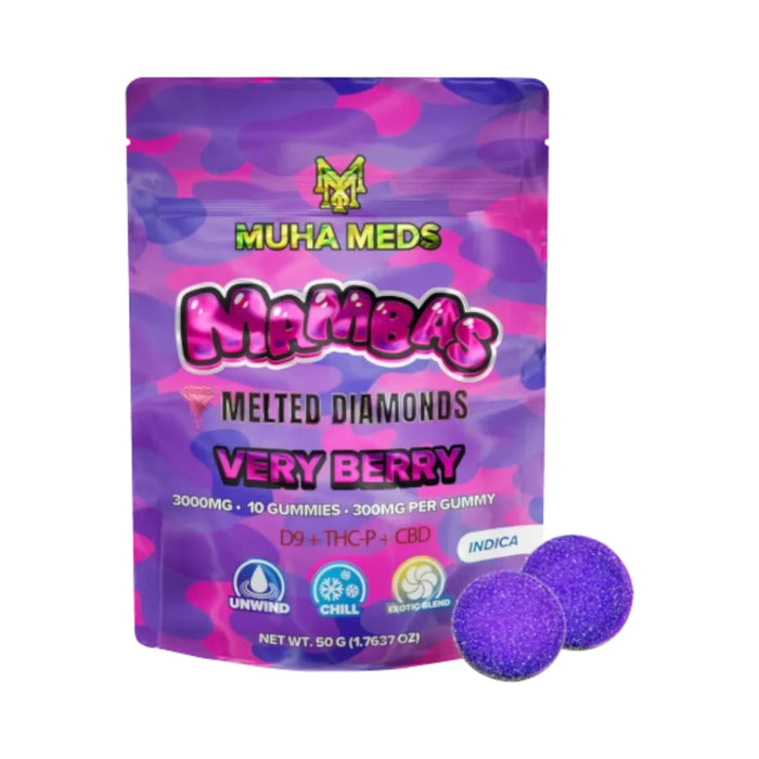 Muha Meds Mambas Delta 9 THCP and CBD Gummies 3000mg (10 Count) Very Berry