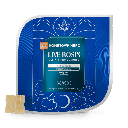 Hometown Hero Live Rosin Delta 9 Gummies Northern Lights 25mg (10 Count) | CBDdatabase.com