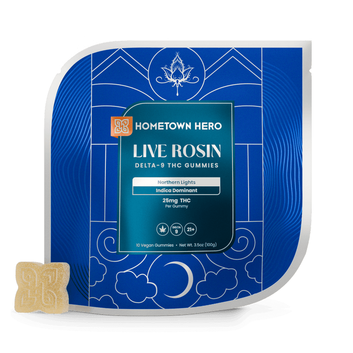 Hometown Hero Live Rosin Delta 9 Gummies Northern Lights 25mg (10 Count) | CBDdatabase.com