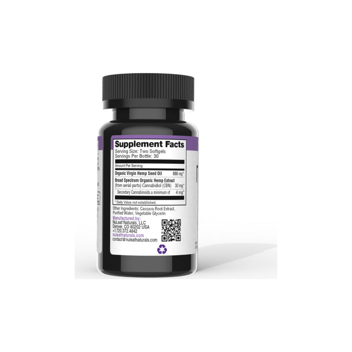 NuLeaf Naturals Broad Spectrum CBN Sleep Softgels 900mg (60 Count) back | CBDdatabase.com