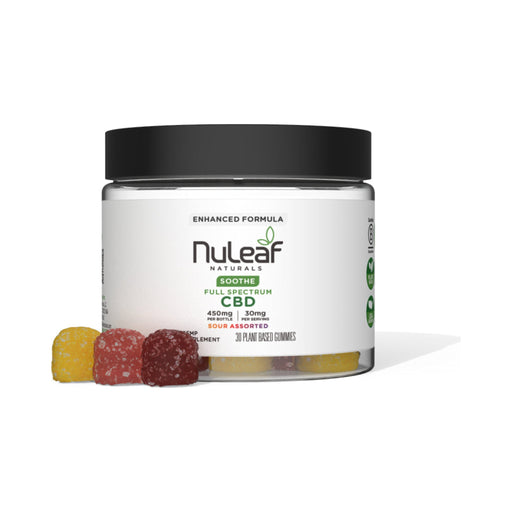 NuLeaf Naturals Full Spectrum CBD Gummies Sour Assorted 30 count 450mg jar