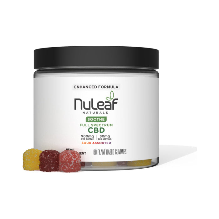 NuLeaf Naturals Full Spectrum CBD Gummies Sour Assorted 60 count 900mg jar