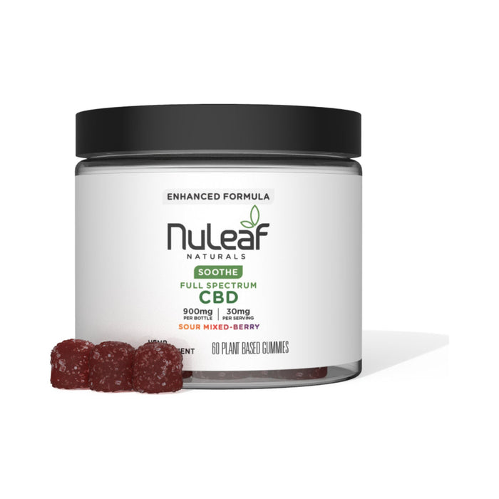 NuLeaf Naturals Full Spectrum CBD Gummies Sour Mixed Berry 60 count 900mg jar