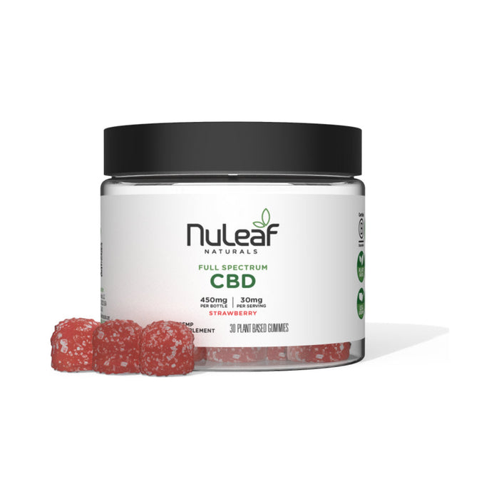 NuLeaf Naturals Full Spectrum CBD Gummies Strawberry 30 count 450mg jar