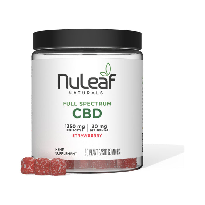 NuLeaf Naturals Full Spectrum CBD Gummies Strawberry 90 count 1350mg jar
