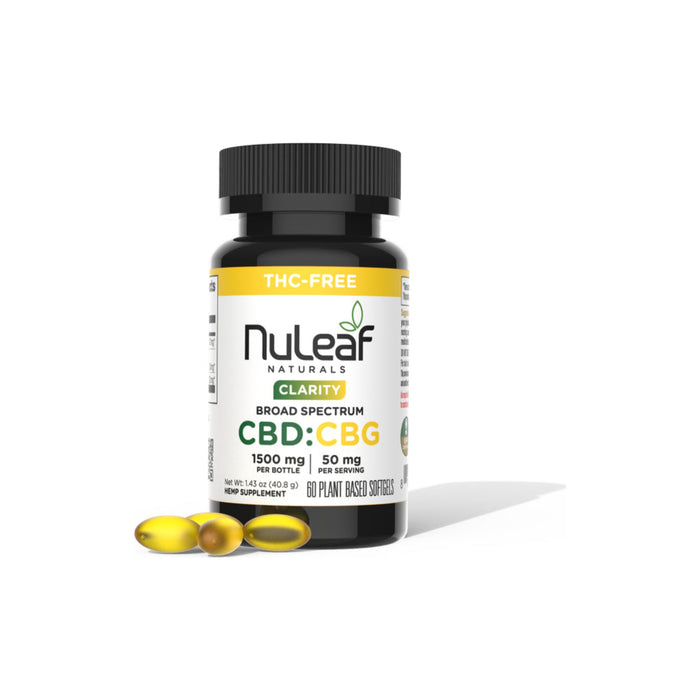 NuLeaf Naturals Clarity Broad Spectrum CBD and CBG Softgels 1500mg (60 Count) front | CBDdatabase.com