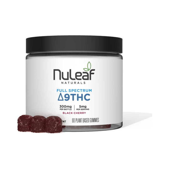 NuLeaf Naturals Delta 9 THC Gummies Black Cherry 60 count 300mg jar