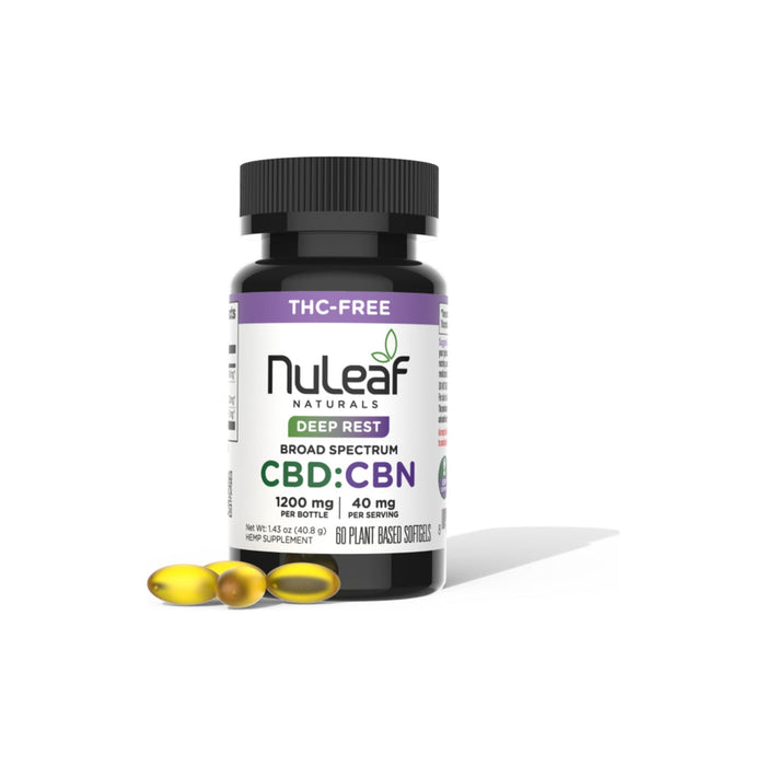 NuLeaf Naturals Deep Rest Broad Spectrum CBD and CBN Softgels 1200mg (60 Count) front | CBDdatabase.com