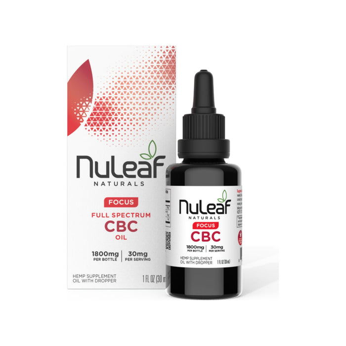 NuLeaf Naturals Full Spectrum CBC Oil 300mg to 1800mg bottle and box