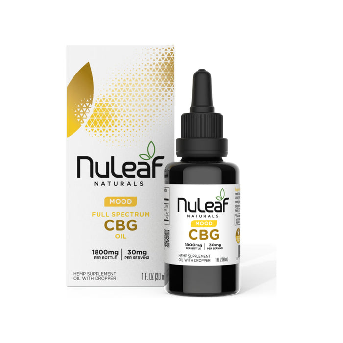 NuLeaf Naturals Full Spectrum CBG Oil 300mg to 1800mg bottle and box