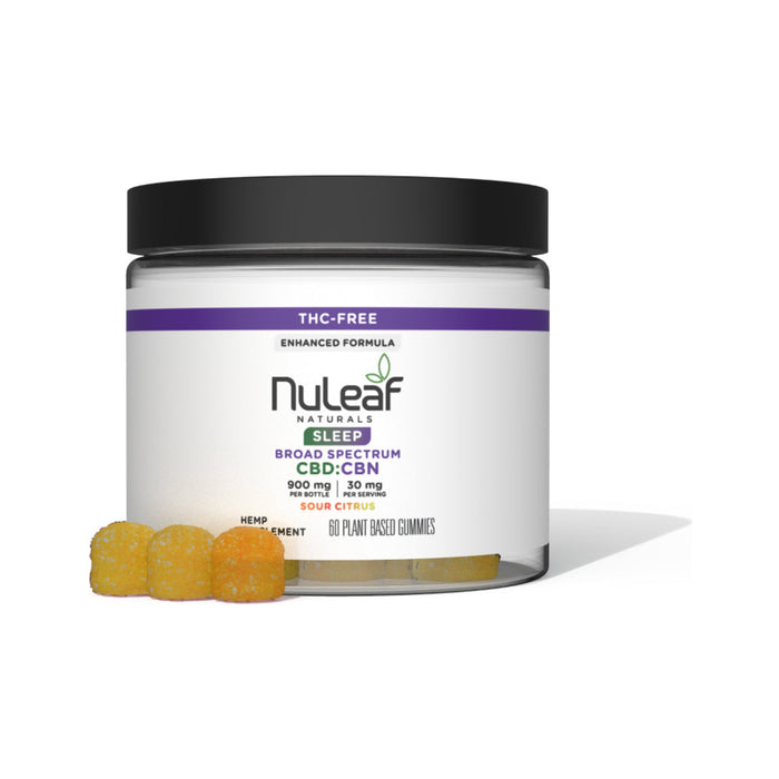 NuLeaf Naturals Broad Spectrum CBD and CBN Sleep Gummies Sour Citrus (60 Count) front | CBDdatabase.com