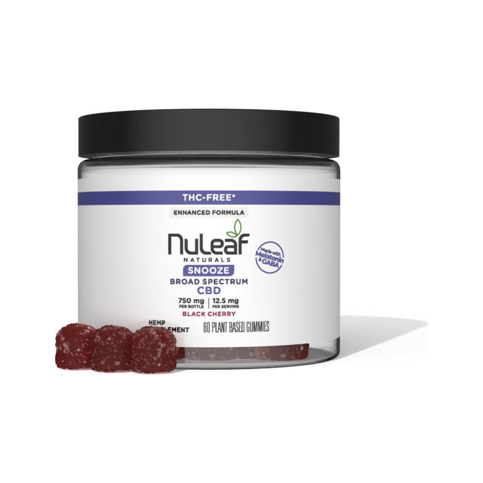 NuLeaf Naturals Broad Spectrum CBD Snooze Gummies Black Cherry 750mg (60 Count) front | CBDdatabase.com